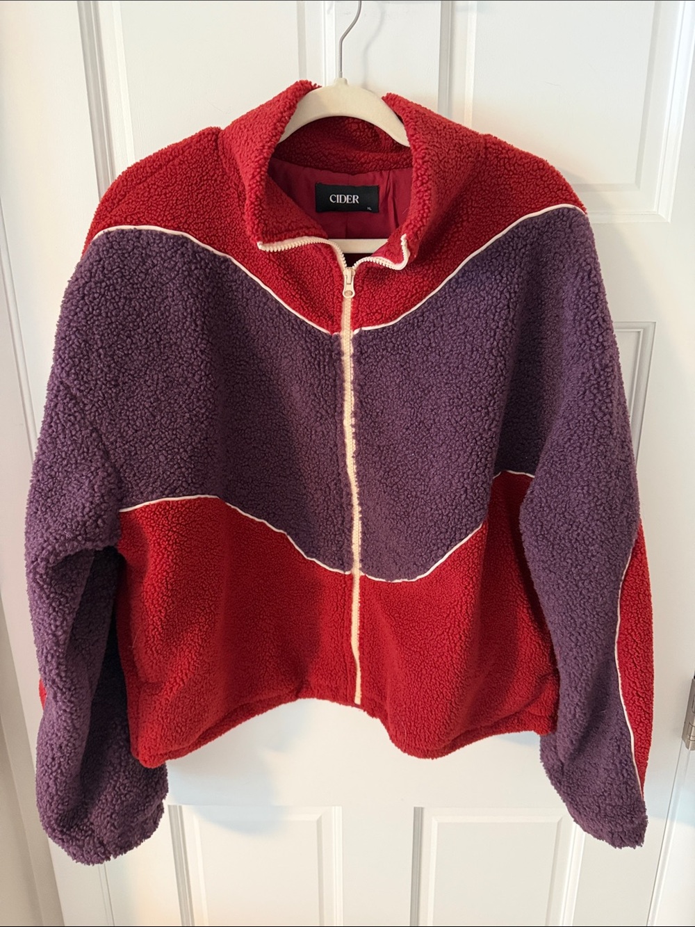 Cider Maroon and Purple Chevron Colorblock Fleece Sherpa Full Zip Jacket Size XL